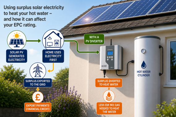 Basic schematic of a system with a solar PV diverter