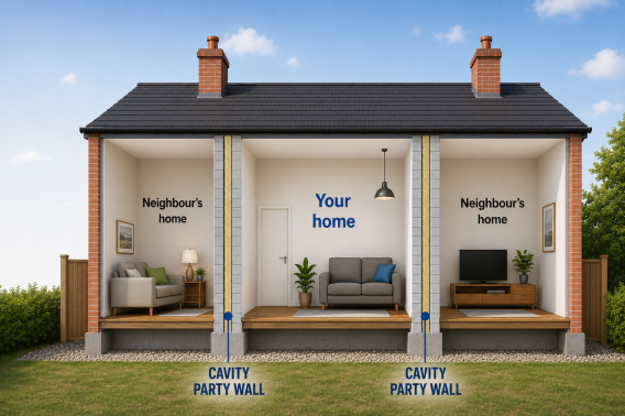 A cavity party wall separates two adjoining dwellings. But party walls can be constructed in several different ways.